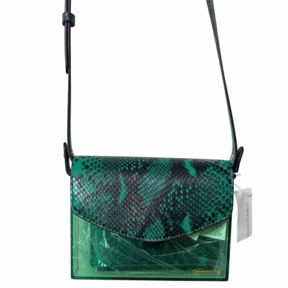 Banana Republic Green Snake-Print Clear Crossbody with Wallet NWT
